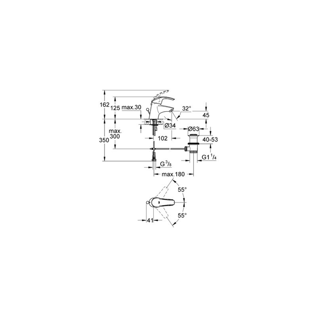Смесител за умивалник  Eurosmart 32925001 – Grohe el-11.16.16.5.0258 – снимка 2